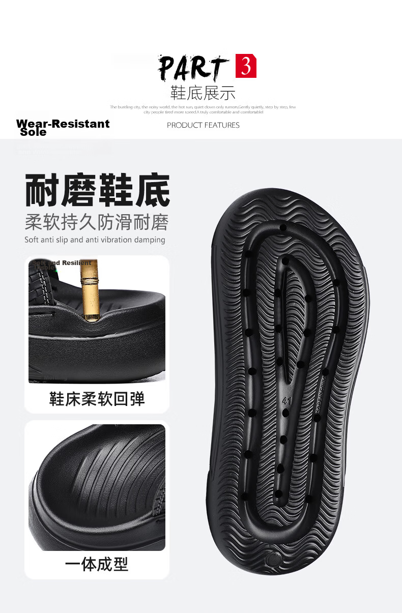 MEXICAN Spring Summer New Men's Leather Sandals Breathable Thick Soft Sole Slide Beach Shoes Black Size 44 6