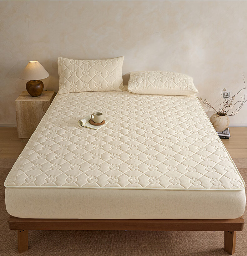 Wuyinliangpin Pure Cotton Quilted Fitted Sheet, Single Piece, Pure Cotton, Double Bed, 1.8 Meters Wide, Bed Cover, Protective Cover, 1.8x2 Meters 18