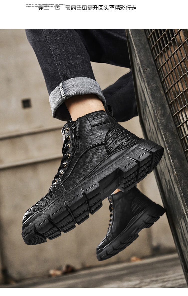 Bull Family Martin Boots Men Autumn Winter New Thick Sole Wear-Resistant Work Boots Trendy Retro Casual Outdoor Hiking Shoes 11