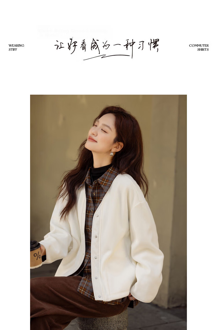 Dme Women's Winter Warm 460G Double-Sided Fleece V-Neck Loose Drawstring Trim Snap Button Coat 9