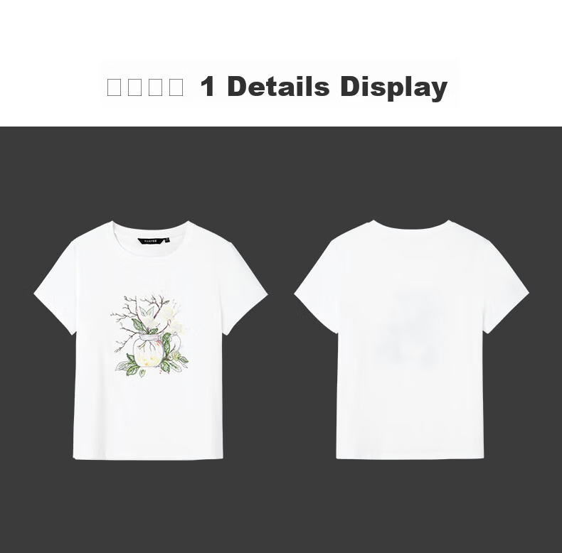 YANYEE Vintage Print Cotton Short Sleeve T-Shirt 2025 Spring Commuter Round Neck White Top for Women White 1 XL 15