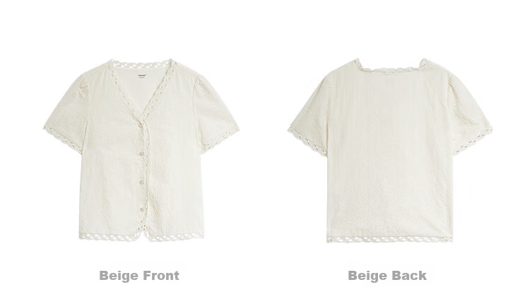 INMAN Embossed Embroidery V-Neck Short Sleeve Lace Blouse 26 Spring New Hollow Out Lace Top Beige L 18