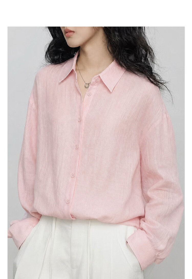 Demana Summer Simple Lightweight Wrinkled Linen Blend Long Sleeve Comfortable Fashionable Casual Women's Shirt with Turn-Down Collar 3
