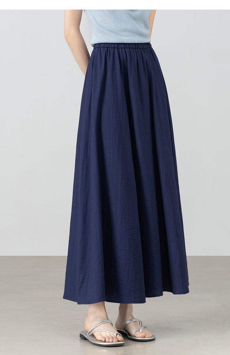 Shangdubila Linen Blend Pear-Shaped Slimming A-Line Skirt for Women Spring Summer Elegant Commuter Elastic Waist High-Quality Temperament Long Skirt 15