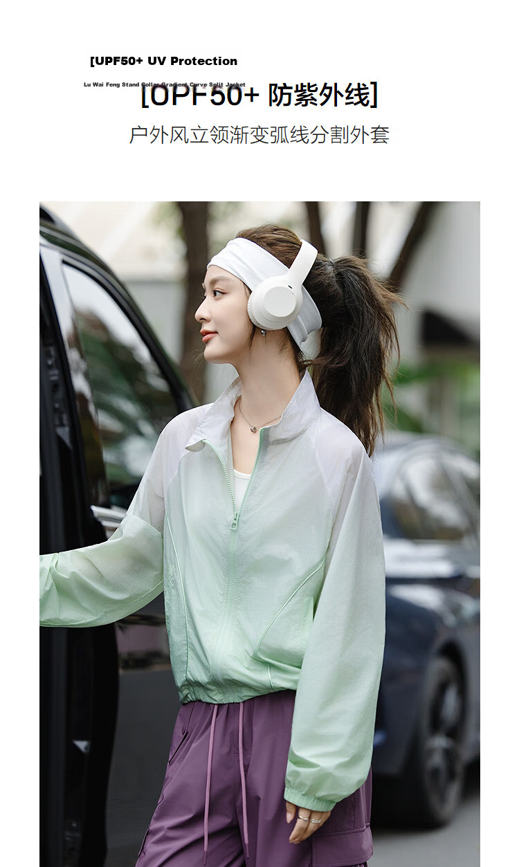 Demana UPF50+ UV Protection Spring Outdoor Stand Collar Gradient Curve Split Loose Women's Jacket 5