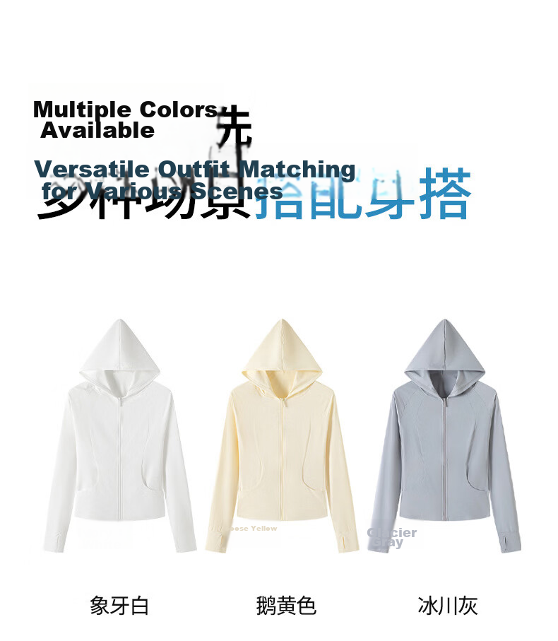 Langsha Women's Pocket Sunscreen Jacket Ice Silk Summer Slim Fit UV Protection Outdoor Hooded Cardigan Sunscreen Coat 18