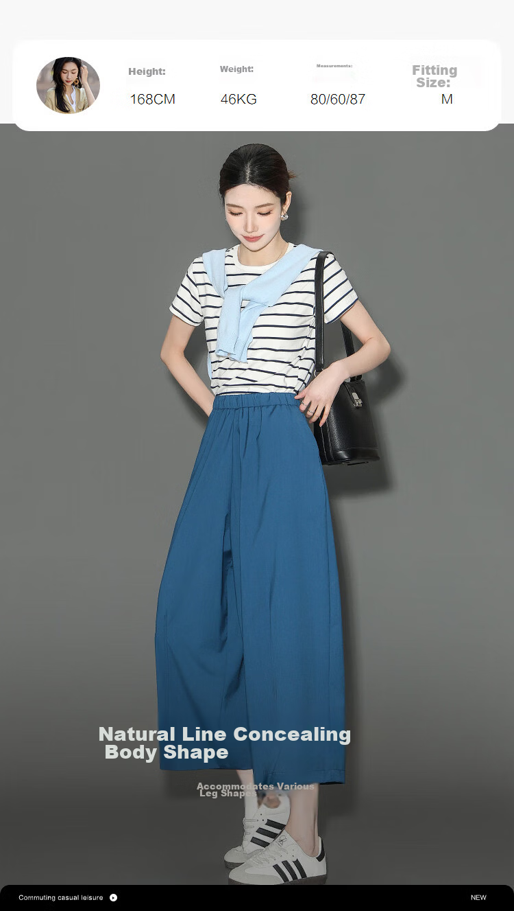Demana Summer Cropped Pants Elastic Waist Pleated Loose Slim Wide-Leg Casual Pants for Women 7
