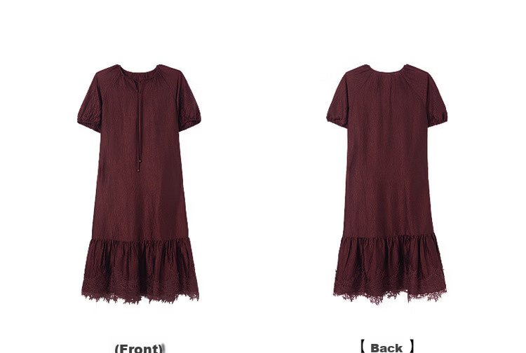 Demana Wrinkled Acetate Summer Vacation Style Tassel V-Neck Lace Splice Loose Mid-Length Women's Dress 23