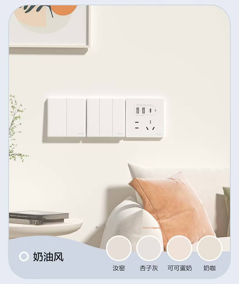DELIXI Switch Socket CD806 Matte Frosted Cream Style Large Panel Category 6 Computer Socket Jade White 12