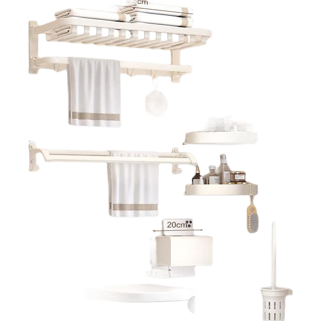 MICOE Cream-Colored Space Aluminum Towel Rack, No-Drill Bathroom Storage Rack, Bathroom Towel Hanger, Hardware Accessories Set