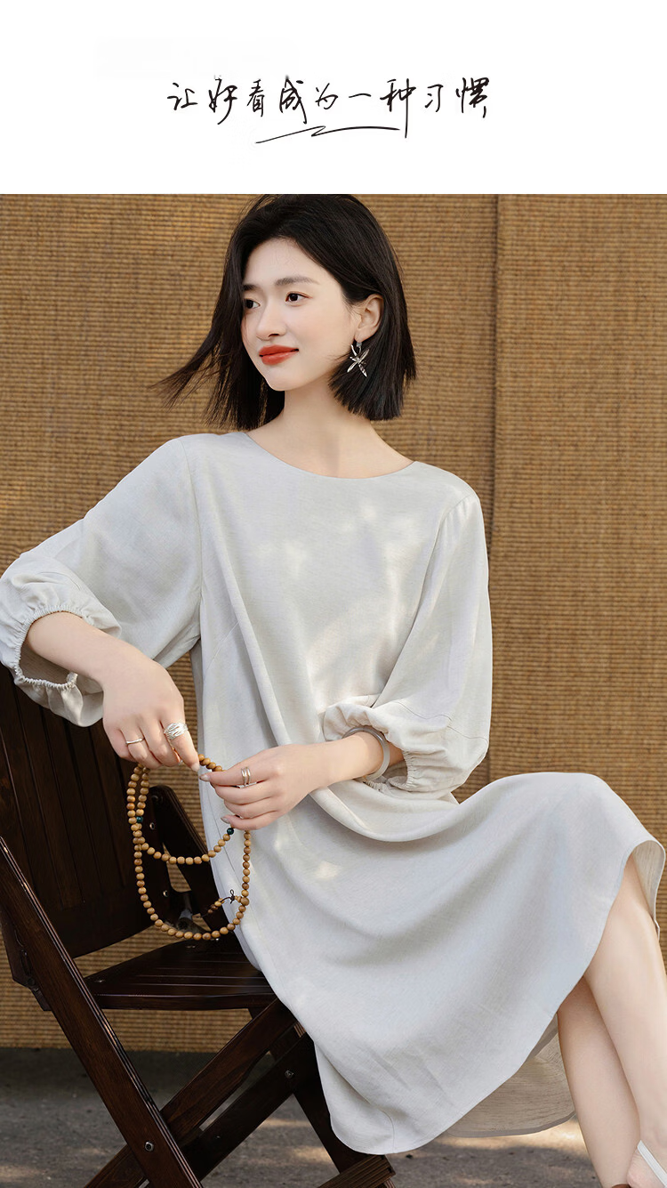 Demana [With Linen] Summer Urban Commuter Round Neck Pocket Sleeve A-Line Slim Fit Dress for Women Premium Feel 1