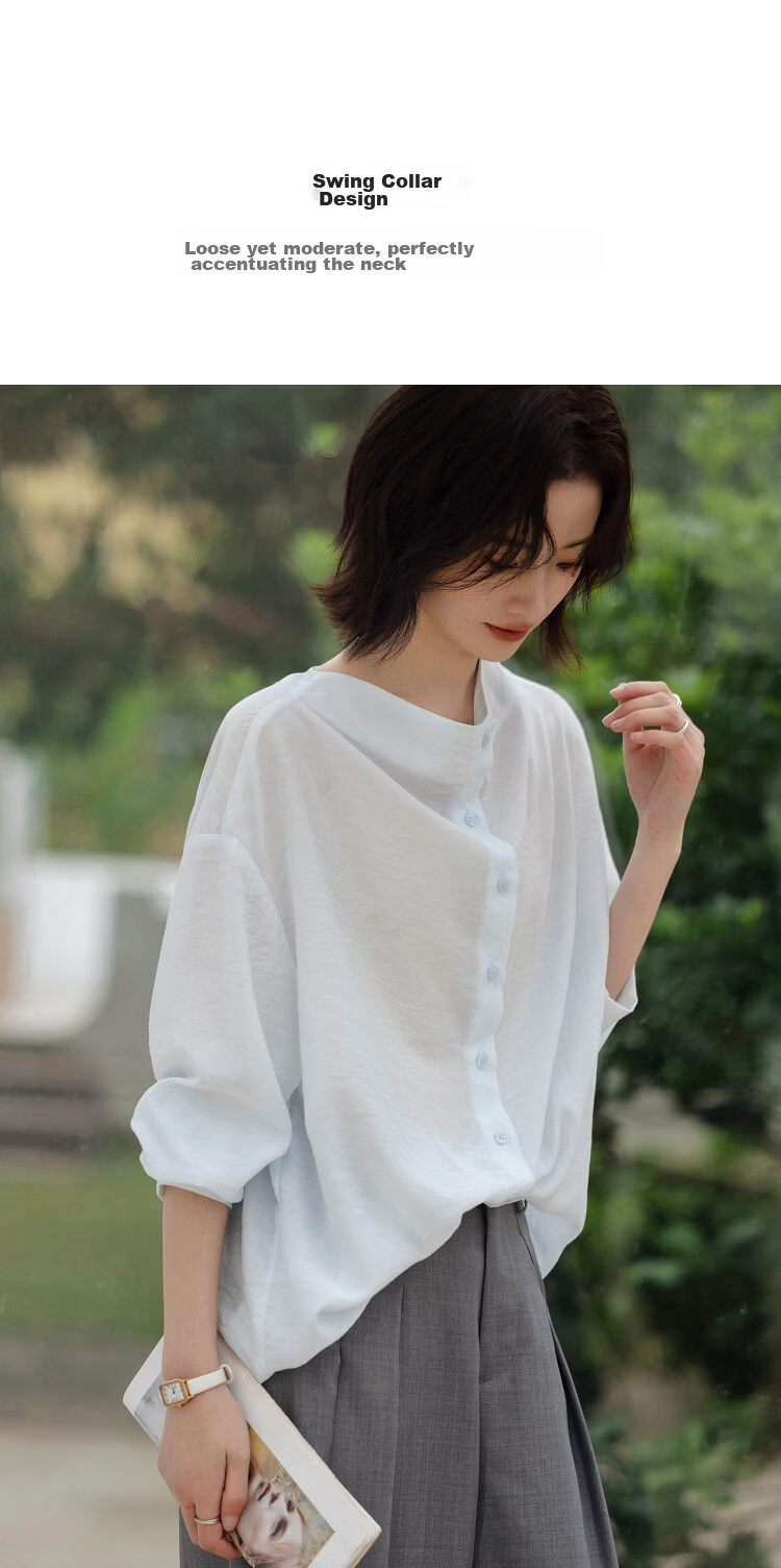 Demana [Yunjian Shiyi] Spring Simple V-Neck Button-Down Loose Fit Slimming Elegant Women's Shirt 7