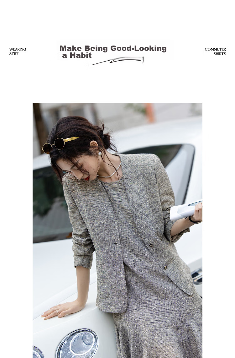 Demana [Smart Urban] Autumn Chic V-Neck Two-Button Patch Pocket Slim Fit Blazer for Women High-End Style 10