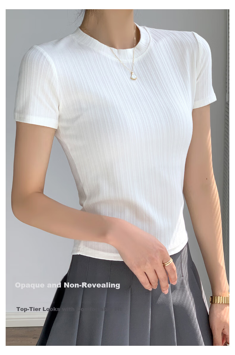 Langsha Knitted Short Sleeve Base Shirt for Women Spring Summer Casual Slim Fit T-Shirt 4