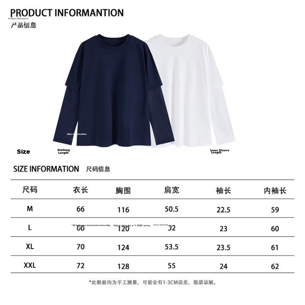 ICH MODE American Vintage Two-in-One Long Sleeve T-Shirt Women 2026 New Summer Casual Simple Top Navy Blue L 1