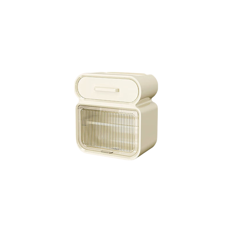 Baoshi Bathroom Tissue Box, No Drilling Required, Wall-Mounted Bathroom Storage Rack, Rotatable Toilet Paper Holder with Drawer, Cream-Colored Storage Box for Toilet Paper Rolls, Off-White Organizer