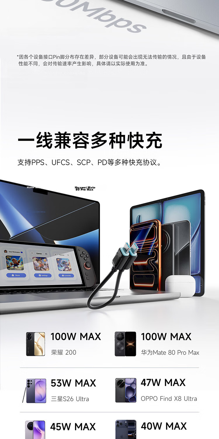 CUKTECH Portable CP Lanyard Braided 6A Type-C Charging Cable 240W Fast Charge Compatible with Power Bank Short Cable for Apple Huawei Honor Xiaomi Phones Tablets Laptops 13