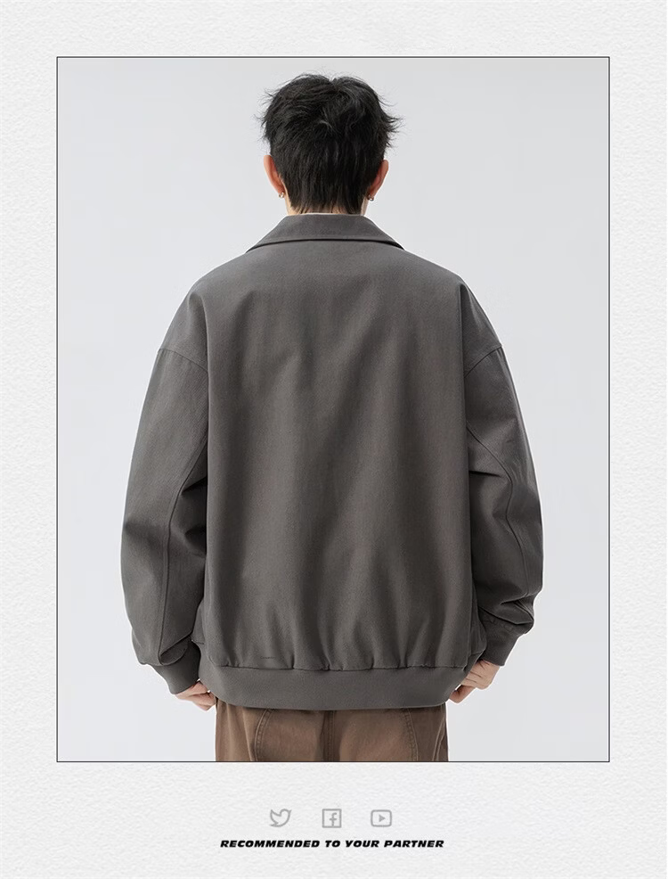 Foss Phil Men's Spring Autumn Casual American Style Loose Workwear Jacket with Turn-down Collar Gray 2XL 6768 15