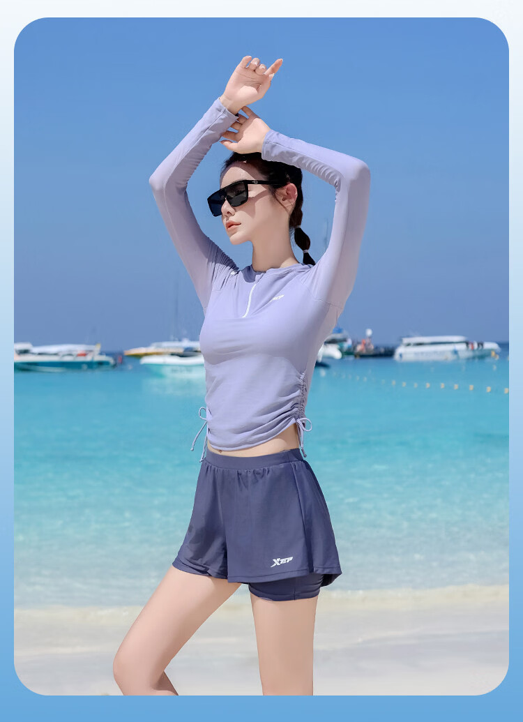 Xtep Women's High-End Long Sleeve Two-Piece Swimsuit, Tummy Control, Slim Fit, Conservative, Fashionable Beach Vacation Swimwear 14