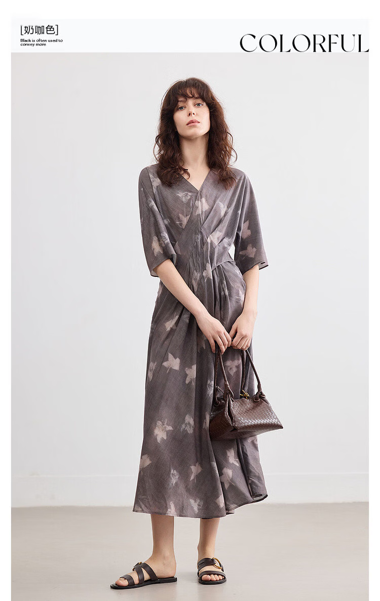 Demana Romantic Supreme Summer Vintage Floral V-Neck Waist-Defined Lightweight Flowing A-Line Mid-Length Dress for Women 2