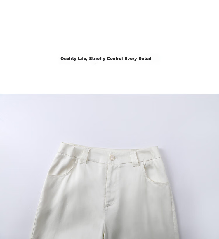Demana [100 Lyocell] Summer Cropped Pants Simple Style Lace Splicing Straight Loose Slim Casual Pants for Women 10