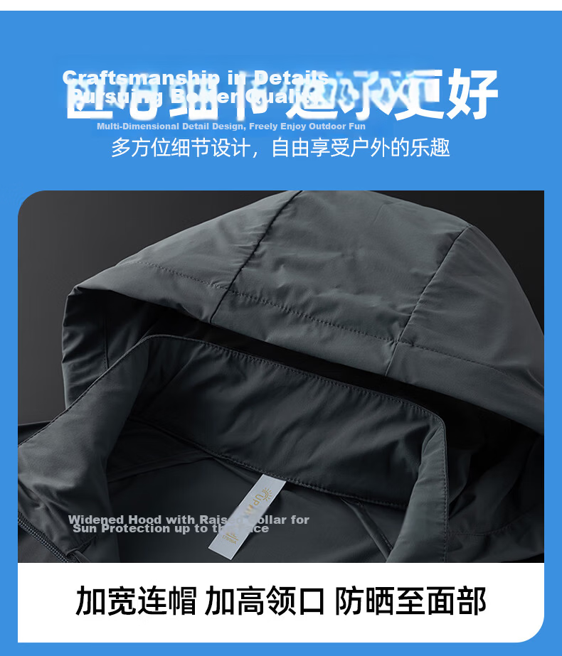 ROMON Men's Sunscreen Jacket Ice Silk Cooling Detachable Hood Lightweight Breathable Outdoor Casual Coat 5088A 7