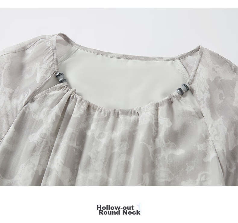JUZII·ANNAKOU Landscape Dress 100% Mulberry Silk Elegant Waist-Cinching Summer Dress for Women Light Gray XL 17