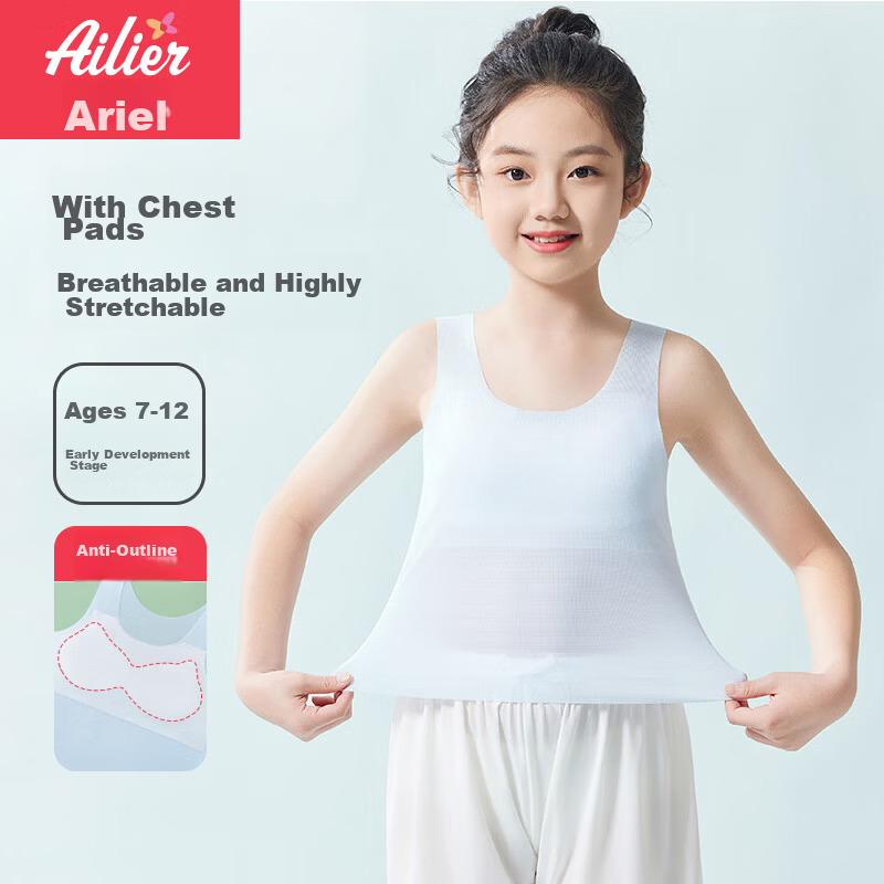 Ariel & Aurora Girls Long Summer Vest Breathable Seamless Cooling Anti-Bulge Innerwear for Elementary and Middle School Students Ages 7-16 M