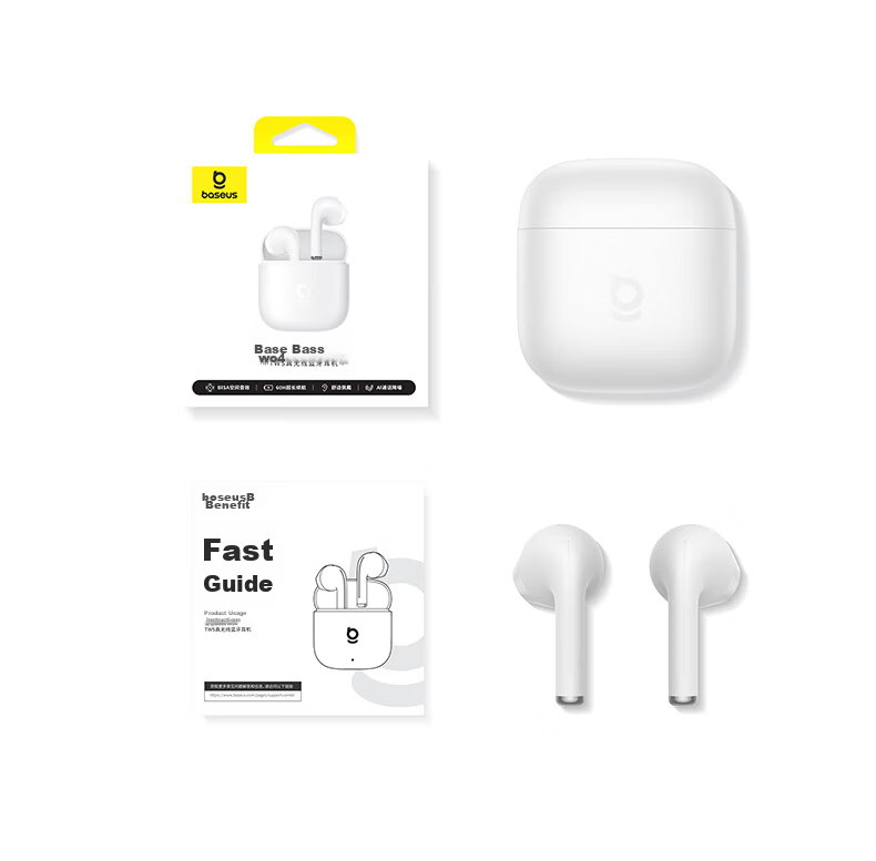 BASEUS W04 Semi-In-Ear True Wireless Bluetooth Earphones New Upgrade Premium Sound Quality 60H Long Battery Life Compatible with Apple Huawei Vivo Honor Oppo Phones Gift 34