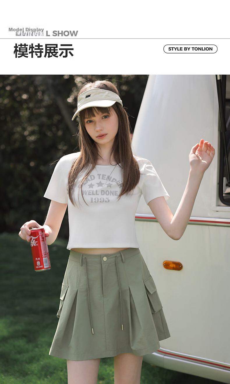 TonLion 2026 Summer New Women's Short Sleeve T-Shirt Pure Cotton Short American Style Small Size Design 5