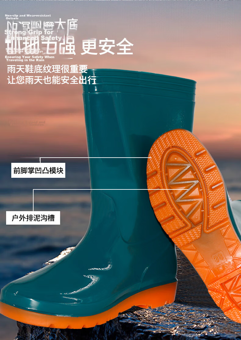 Baige Women's Rain Boots Low-Cut Rubber Waterproof Non-Slip Acid-Resistant Farm Work Safety Boots Dark Green Size 36 CW676253 3