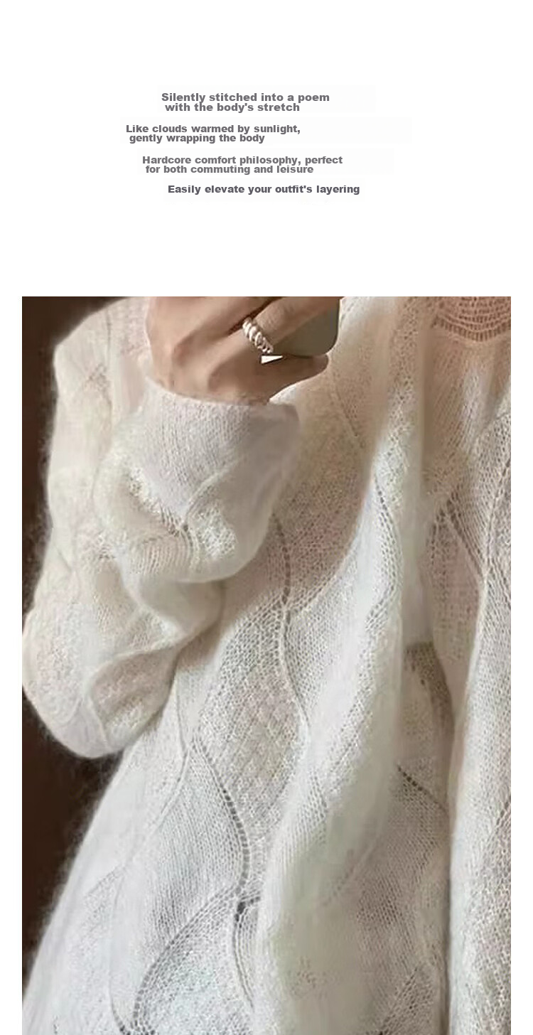 Demana Romantic Utopia Spring Elegant Round Neck Diamond Pattern Jacquard Slimming Knit Sweater for Women 5