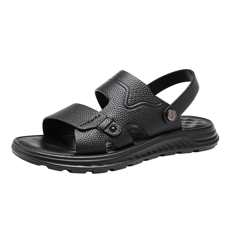 Red Dragonfly Men's Soft Sole Cowhide Casual Beach Shoes Outdoor Dual-Wear Lightweight Business Sandals WTT260921 Black 38