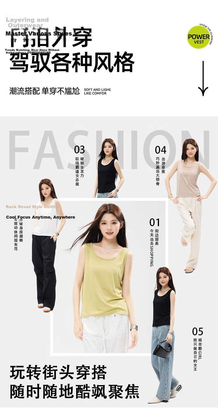 Mu Wei Women's Summer Thin Camisole Vest Loose Fit Slimming Solid Color Casual Versatile T-Shirt 2