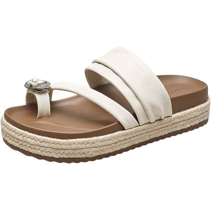 Eierkang Women's Vacation Style Thick Sole Beach Sandals Flip Flops 29027W Off-White Size 35