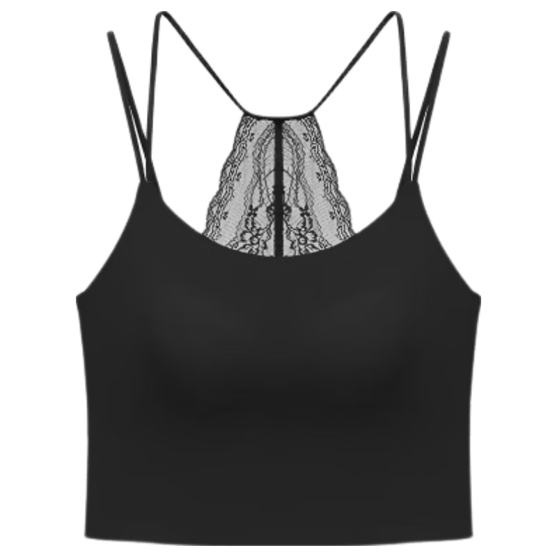 Manifen Lace Back Strap Tank Top Women Summer Cooling Sun Protection Inner Wear Outer Wear with Cup Wireless Integrated Bra Base Layer