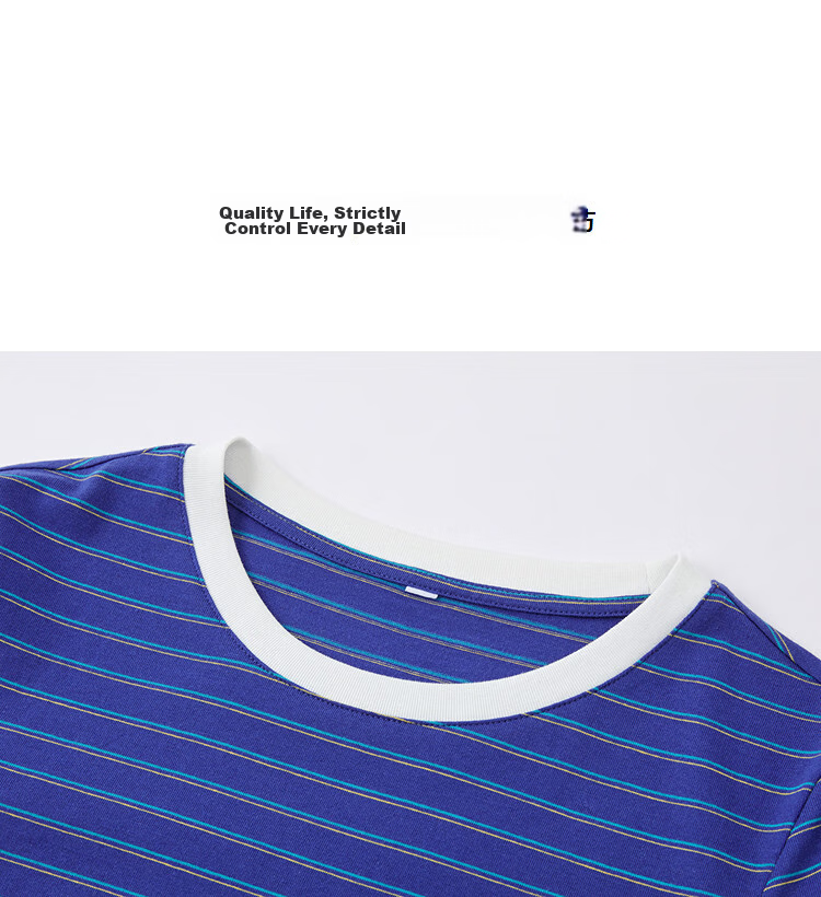 Demana [Gentle Pure Cotton] Summer Retro Stripe Color-Block Applique Slim Fit Petite T-Shirt for Women Premium Quality 14