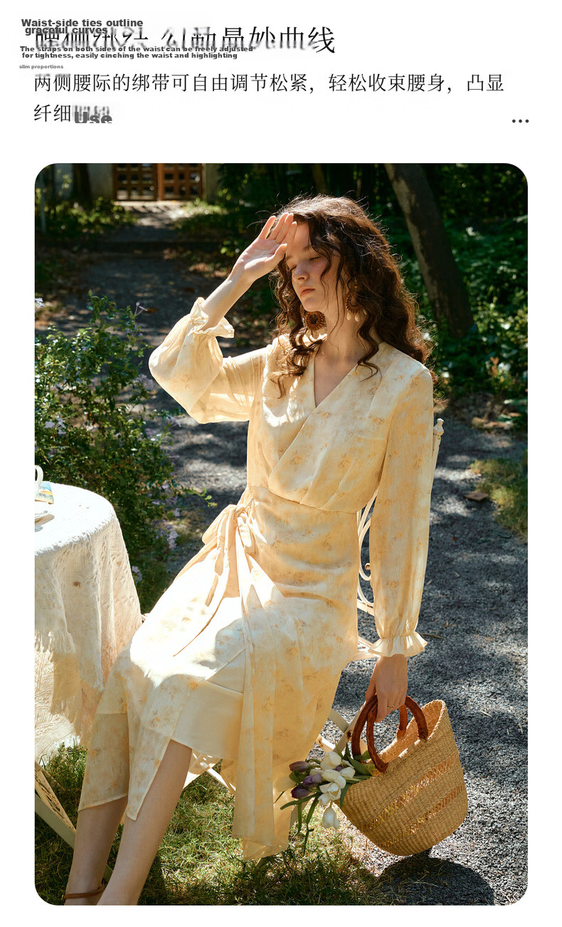 Olrain Oureier Vacation Style V-Neck Tie-Dye Floral Long Sleeve Dress Women Spring New Elegant Long Dress Colorful S 8