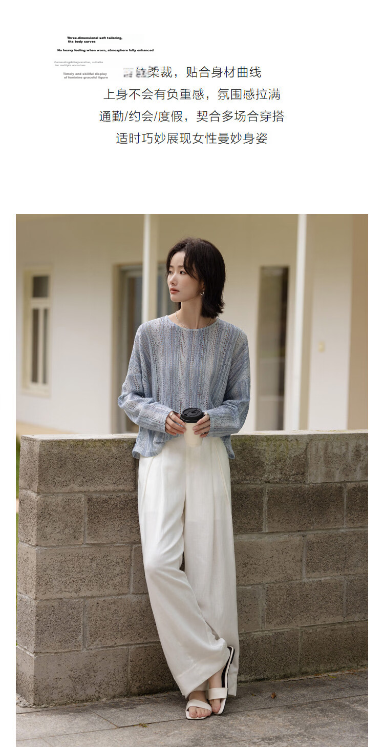 Demana [Cloud Soft Cotton Blend] Spring Lightweight Crew Neck Hollow Lace Printed Loose Fit Petite Women's Shirt 6