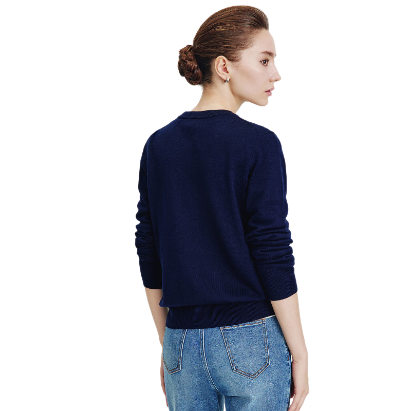 Navy Sail Italy Women's Soft Touch Crew Neck Knit Cardigan Classic Sweater Jacket 2334092061 Blue M