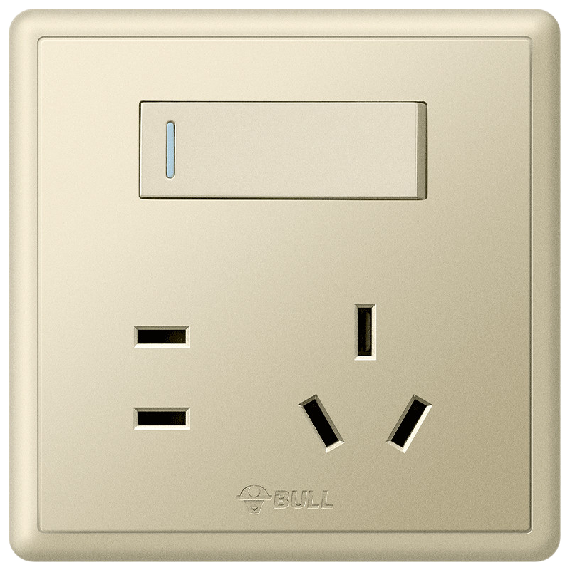 BULL G36 Series One-Gang Two-Way Five-Hole Switch Socket with Switch G36E334 Champagne Gold Flush Mounted