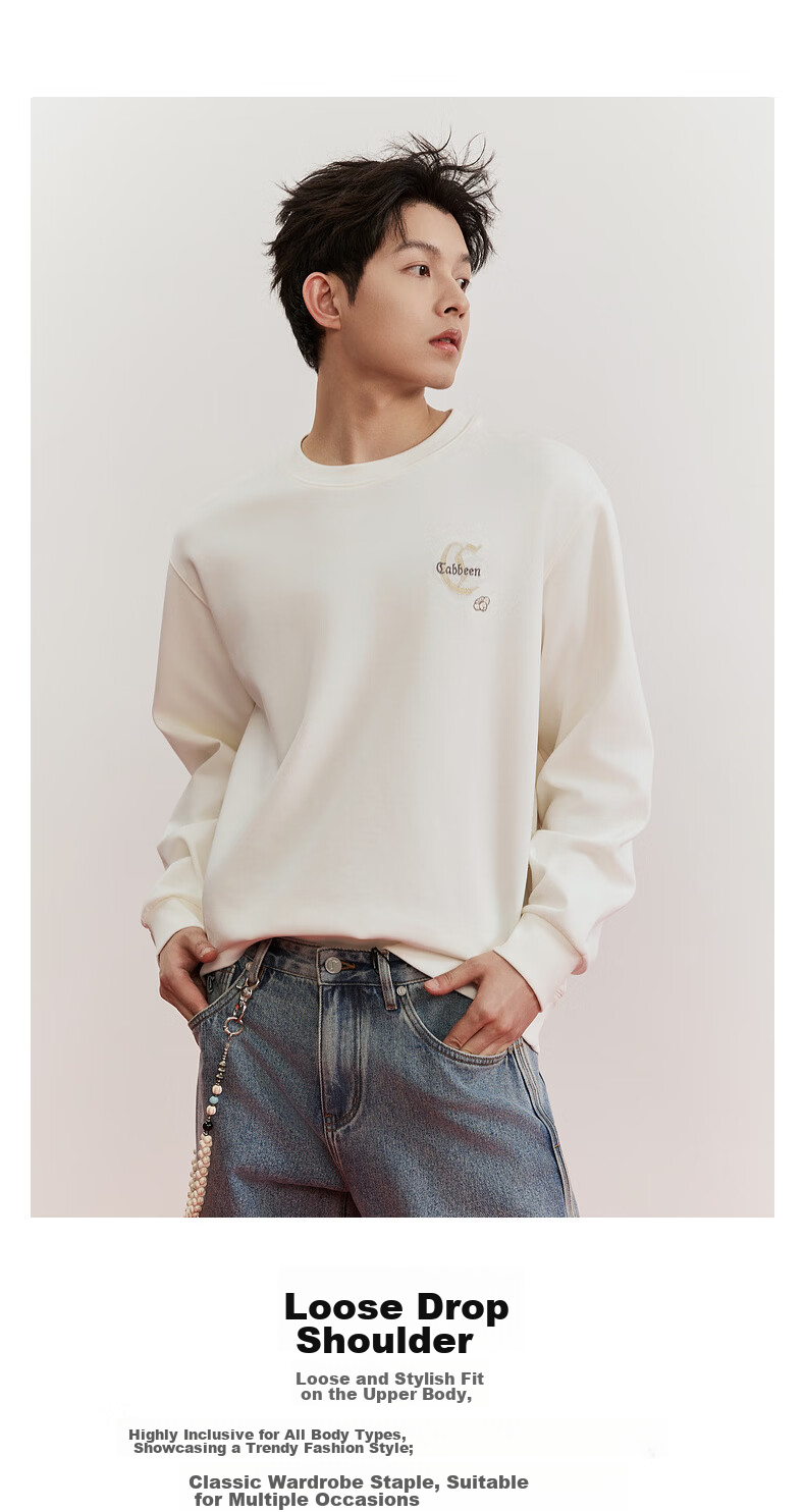 CABBEEN 300G Healthy Fabric Sweatshirt Traditional Ruyi Knot Logo Embroidery 2026 Spring Men's Long Sleeve Sweatshirt 5