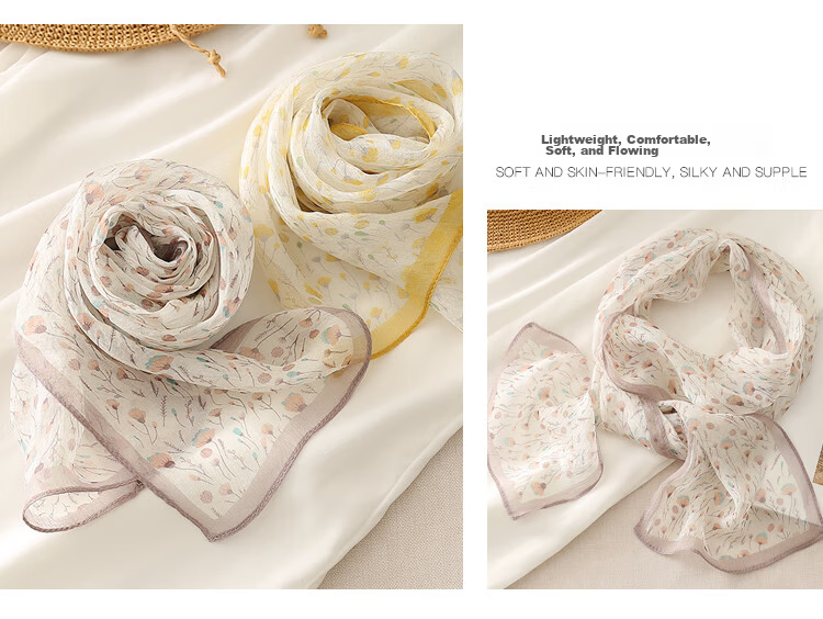 Shanghai Story Women's Summer Printed Silk Scarf 100% Mulberry Silk Neck Scarf Commuter Gift for Girlfriend Valentine's Day 12