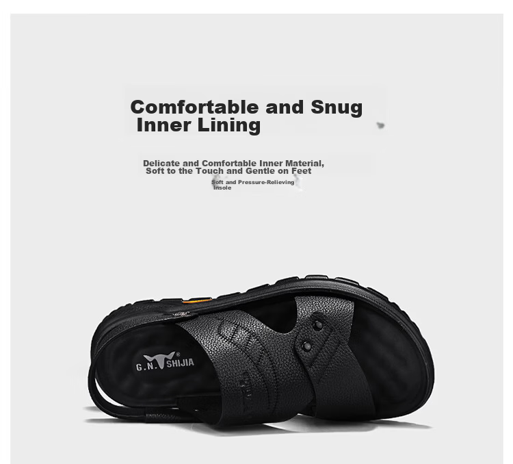 Bull Family Men's Leather Sandals Summer New Genuine Leather Soft Sole Breathable Beach Shoes Men's Versatile Two-Way Commuter Casual Slippers 33