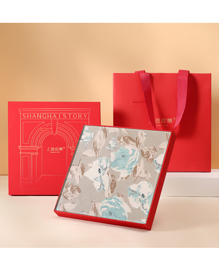 Shanghai Story 100% Mulberry Silk Square Scarf for Women Pearl Satin Gift Box Valentine's Day Birthday Gift for Girlfriend 7