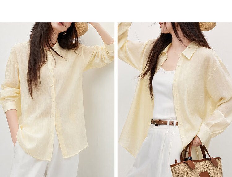 Demana Summer Simple Lightweight Wrinkled Linen Blend Long Sleeve Comfortable Fashionable Casual Women's Shirt with Turn-Down Collar 15