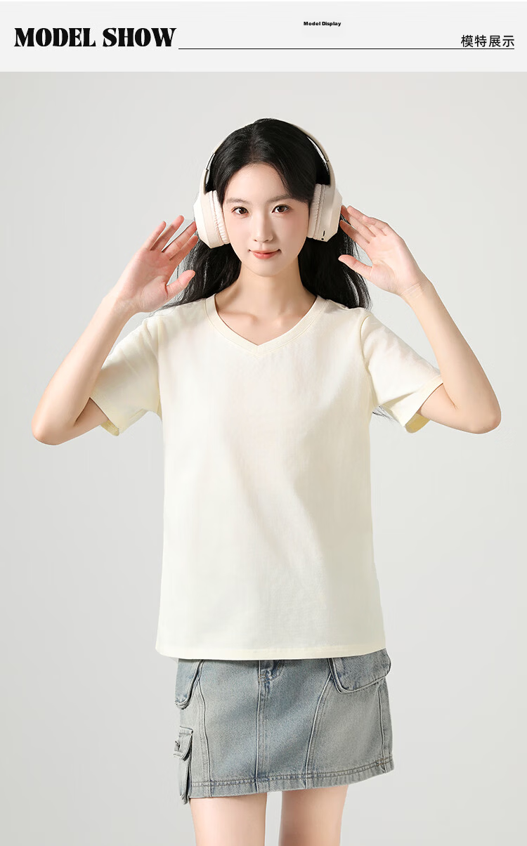 Warrior 100% Cotton V-Neck Short Sleeve T-Shirt Women 2026 Summer New Loose Slim Fit Casual Versatile Top 7