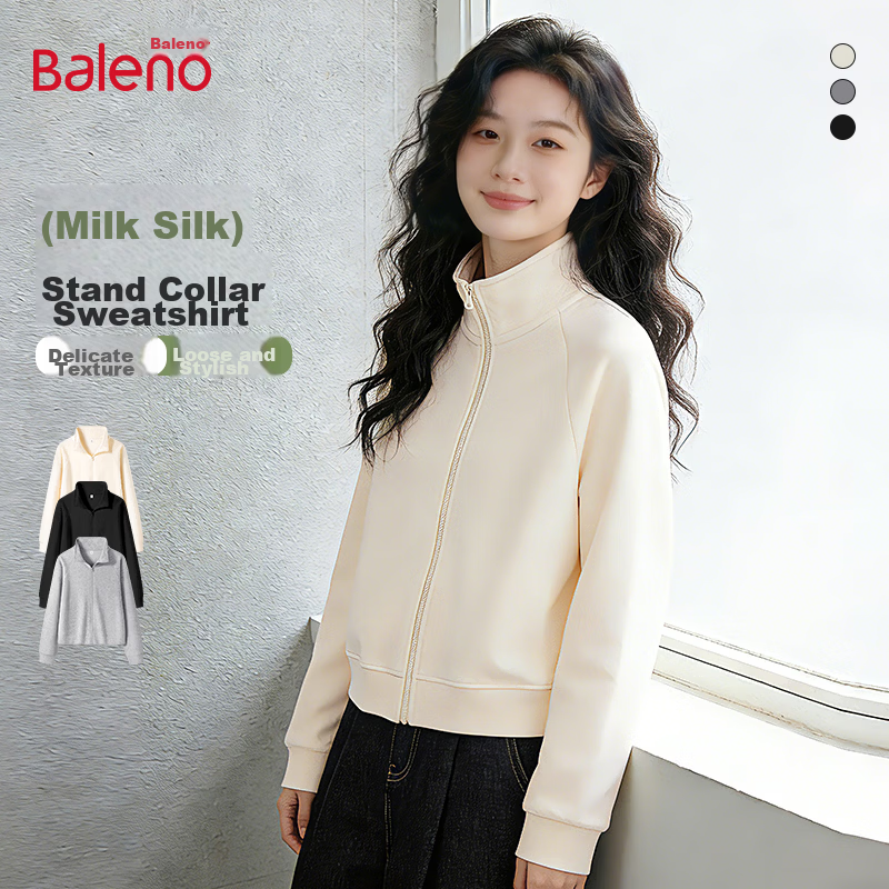 Baleno Stand Collar Cardigan Sweatshirt Women's Jacket 2026 Spring Autumn New Loose Versatile Zip-up Lightweight Top
