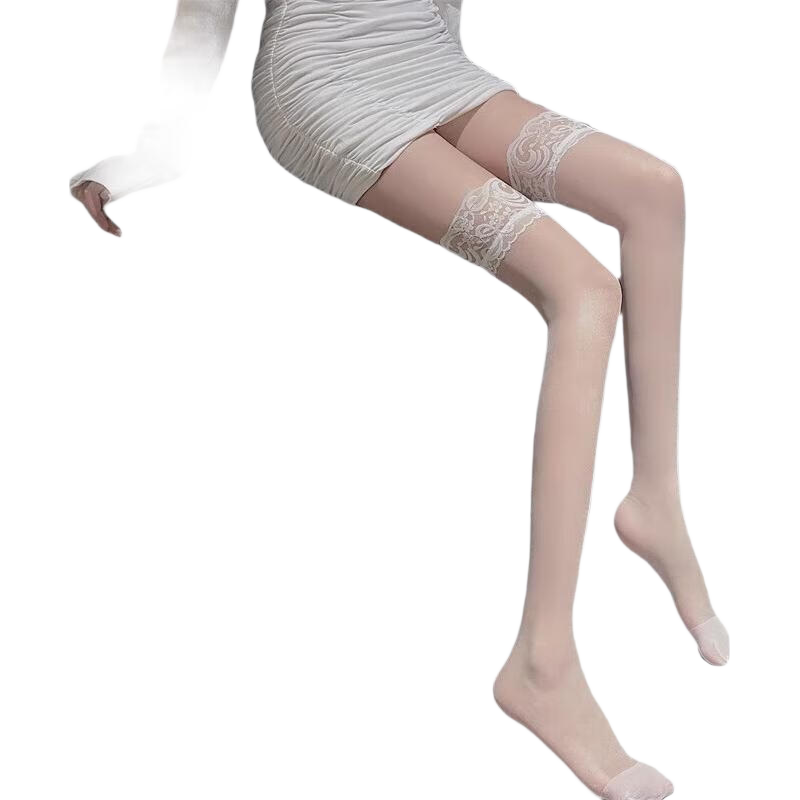 LangSha Thigh-High Stockings for Women, Lace JK Black Silk High Boots, Thin Spring And Summer Style, 2 Pairs, Over-Knee, Big Thigh High Boots, Half-Silk Stockings