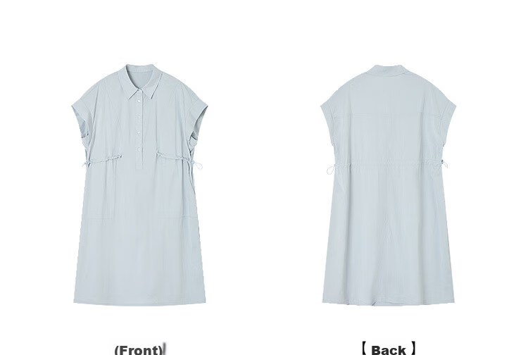 Demana [Cloud Cotton Whisper] Summer Simple Style Lapel Half-Placket Drawstring Waist Loose Casual Mid-Length Dress for Women 20